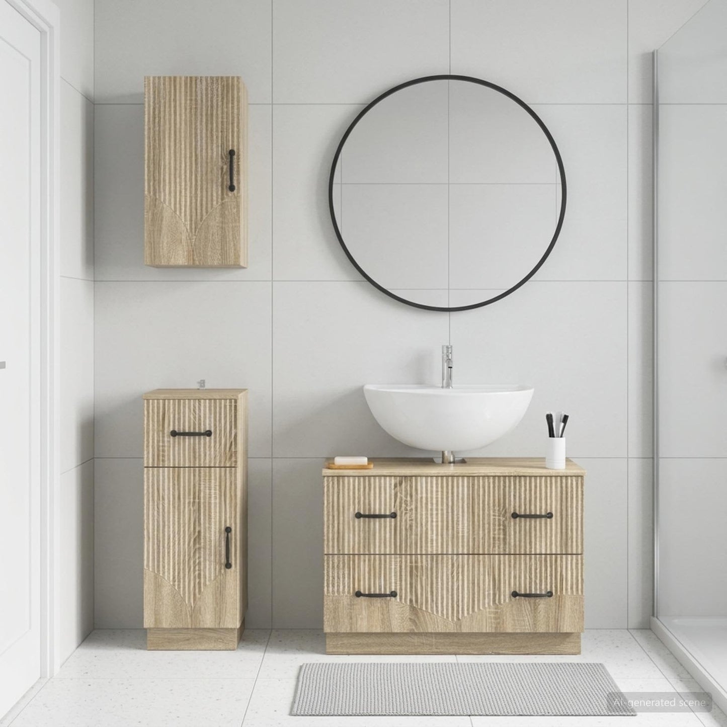 3 Piece Bathroom Cabinet Set HOORN Sonoma Oak Engineered Wood