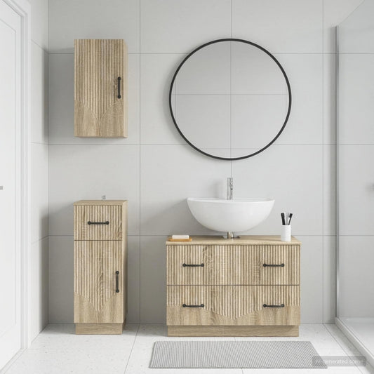 3 Piece Bathroom Cabinet Set HOORN Sonoma Oak Engineered Wood