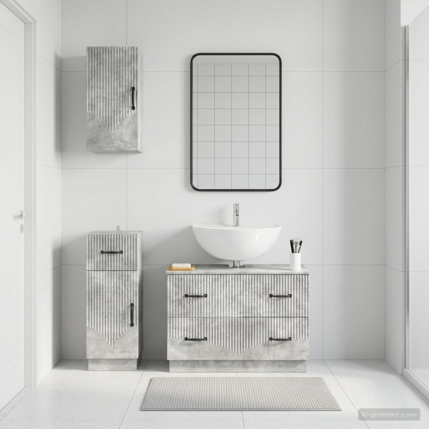3 Piece Bathroom Cabinet Set HOORN Concrete Grey