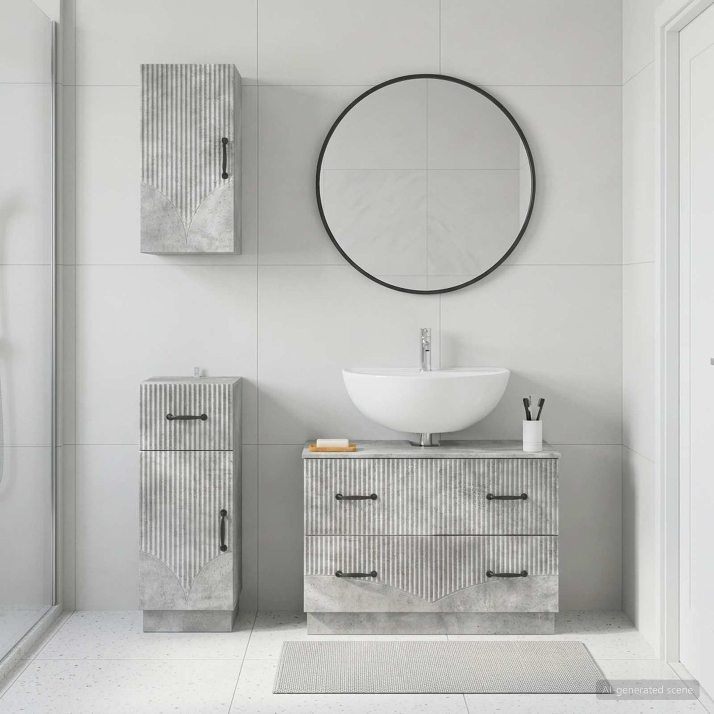 3 Piece Bathroom Cabinet Set HOORN Concrete Grey