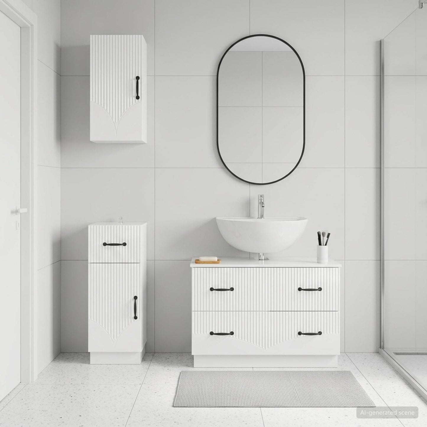 3 Piece Bathroom Cabinet Set HOORN High Gloss White