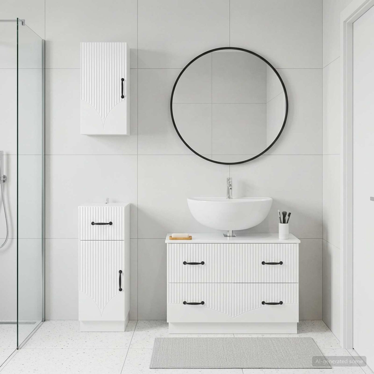 3 Piece Bathroom Cabinet Set HOORN High Gloss White