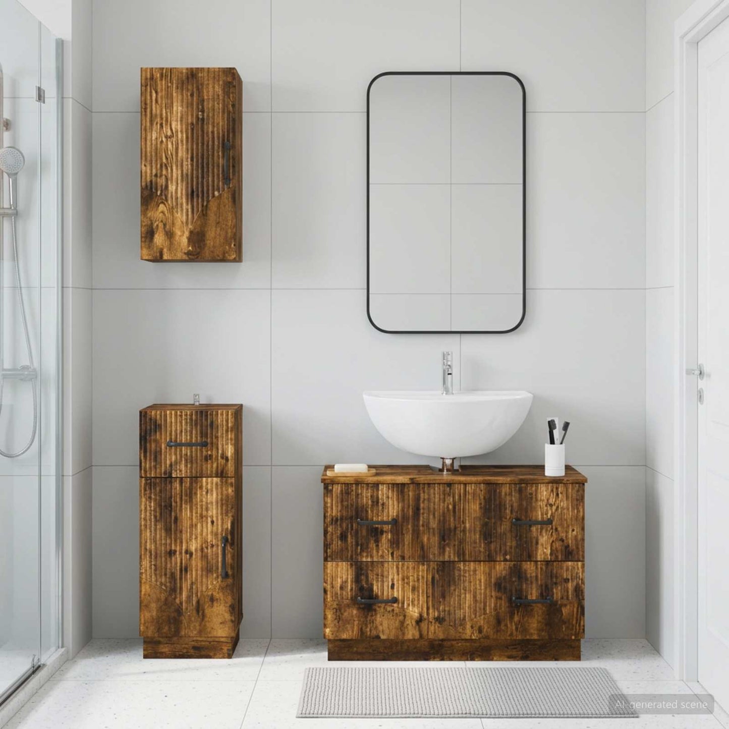 3 Piece Bathroom Cabinet Set HOORN Smoked Oak Engineered Wood