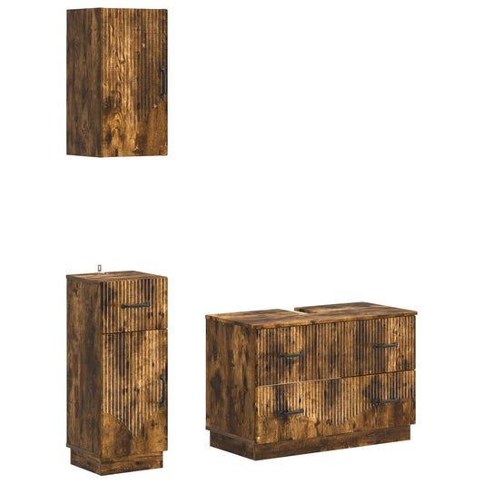 3 Piece Bathroom Cabinet Set HOORN Smoked Oak Engineered Wood