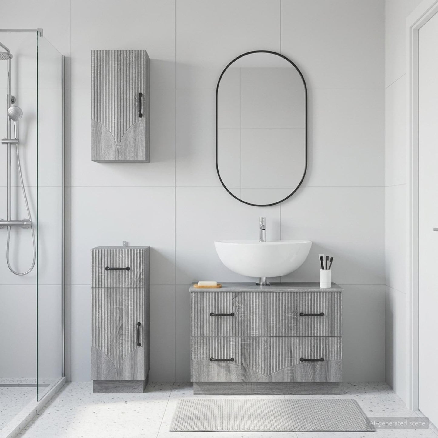 3 Piece Bathroom Cabinet Set HOORN Grey Sonoma Engineered Wood