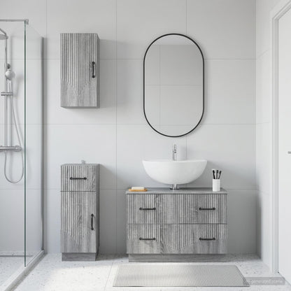 3 Piece Bathroom Cabinet Set HOORN Grey Sonoma Engineered Wood