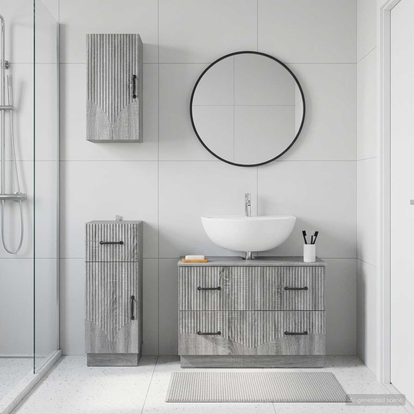 3 Piece Bathroom Cabinet Set HOORN Grey Sonoma Engineered Wood