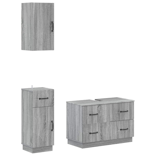 3 Piece Bathroom Cabinet Set HOORN Grey Sonoma Engineered Wood
