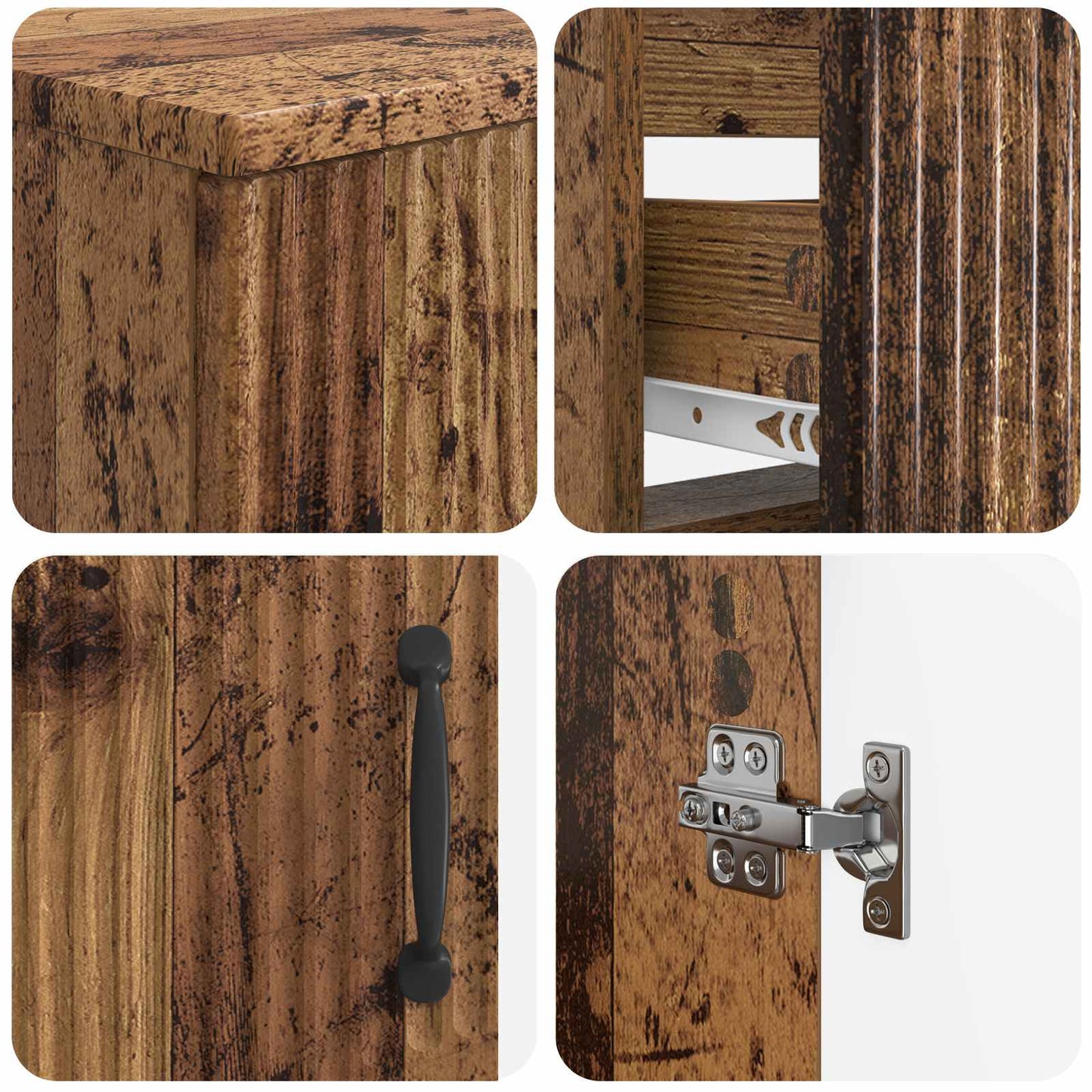 3 Piece Bathroom Cabinet Set HOORN Old Wood Engineered Wood