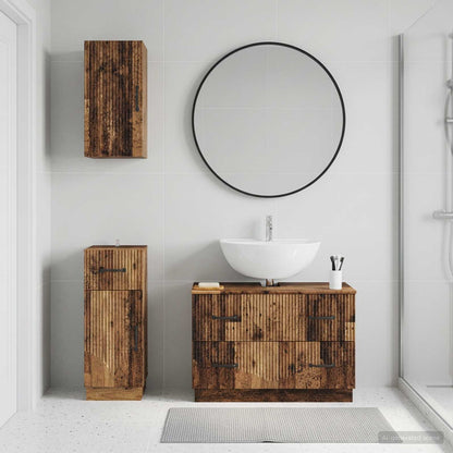 3 Piece Bathroom Cabinet Set HOORN Old Wood Engineered Wood