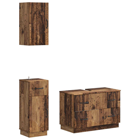 3 Piece Bathroom Cabinet Set HOORN Old Wood Engineered Wood