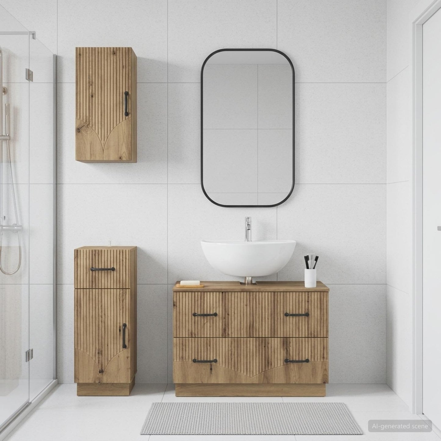 3 Piece Bathroom Cabinet Set HOORN Artisan Oak Engineered Wood