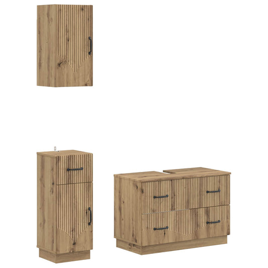 3 Piece Bathroom Cabinet Set HOORN Artisan Oak Engineered Wood
