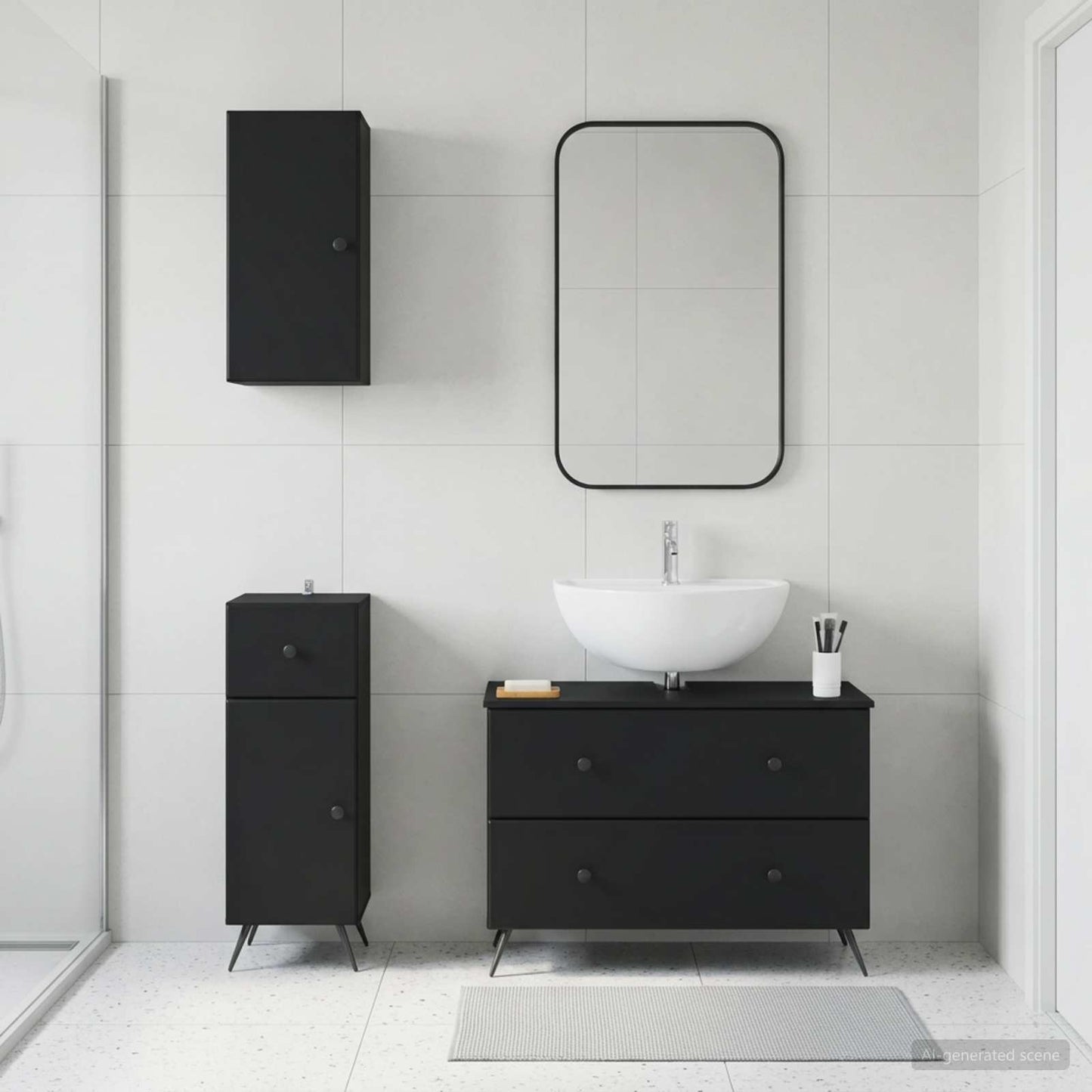 3 Piece Bathroom Cabinet Set BREDA Black Engineered Wood
