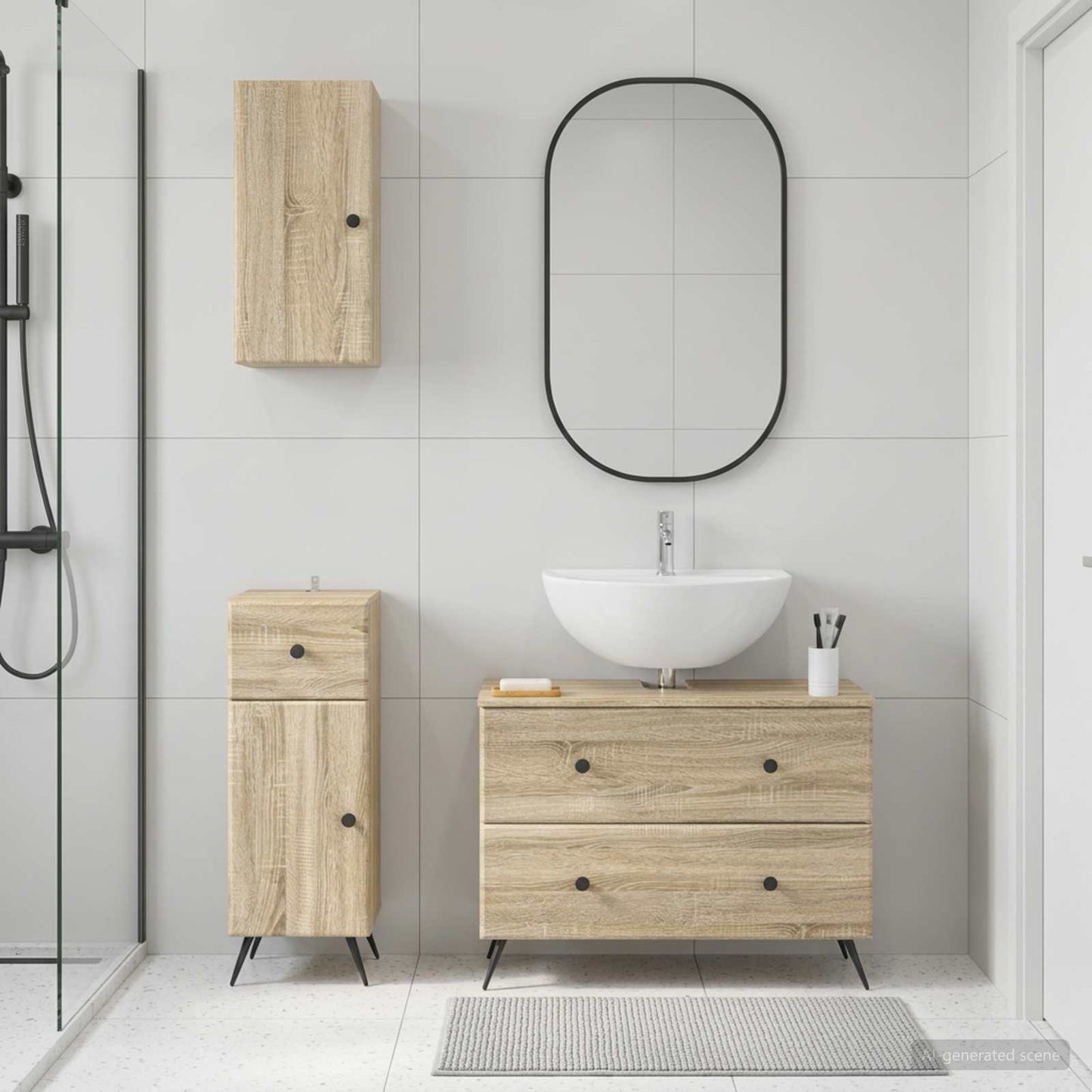 3 Piece Bathroom Cabinet Set BREDA Sonoma Oak Engineered Wood
