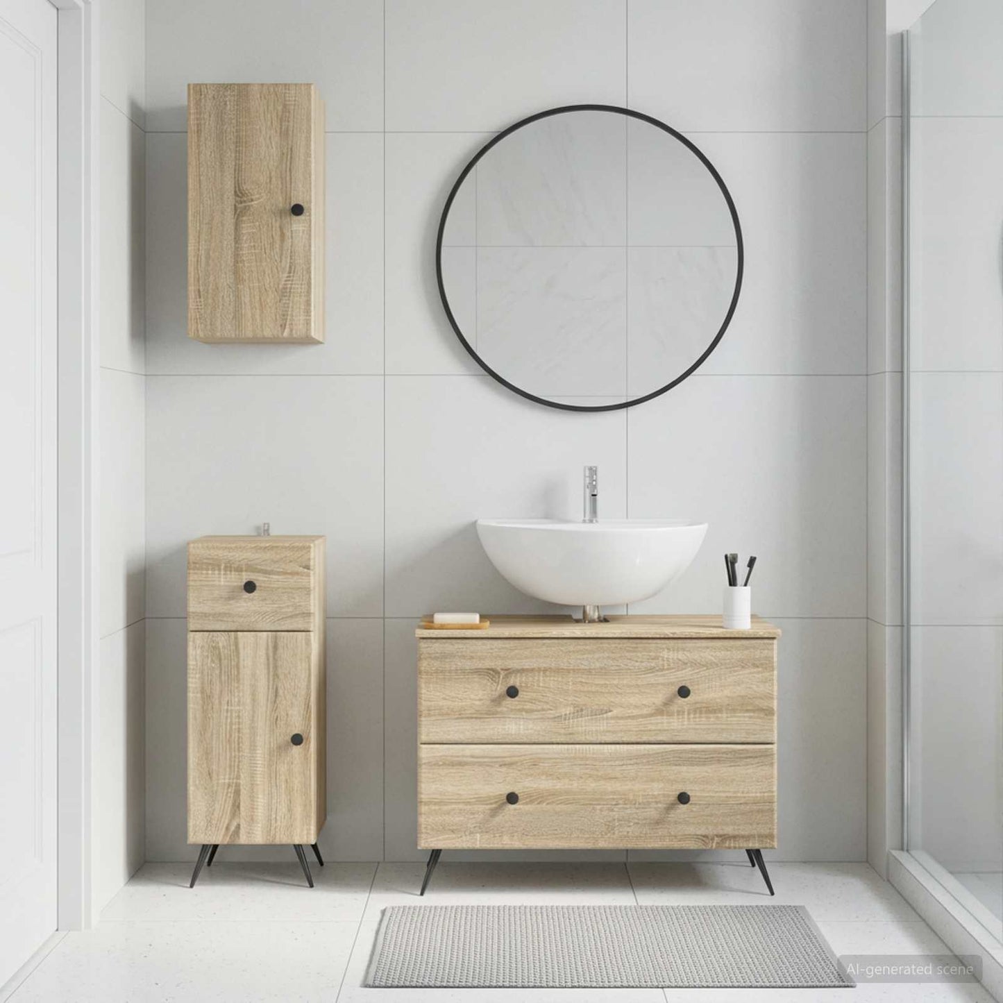 3 Piece Bathroom Cabinet Set BREDA Sonoma Oak Engineered Wood