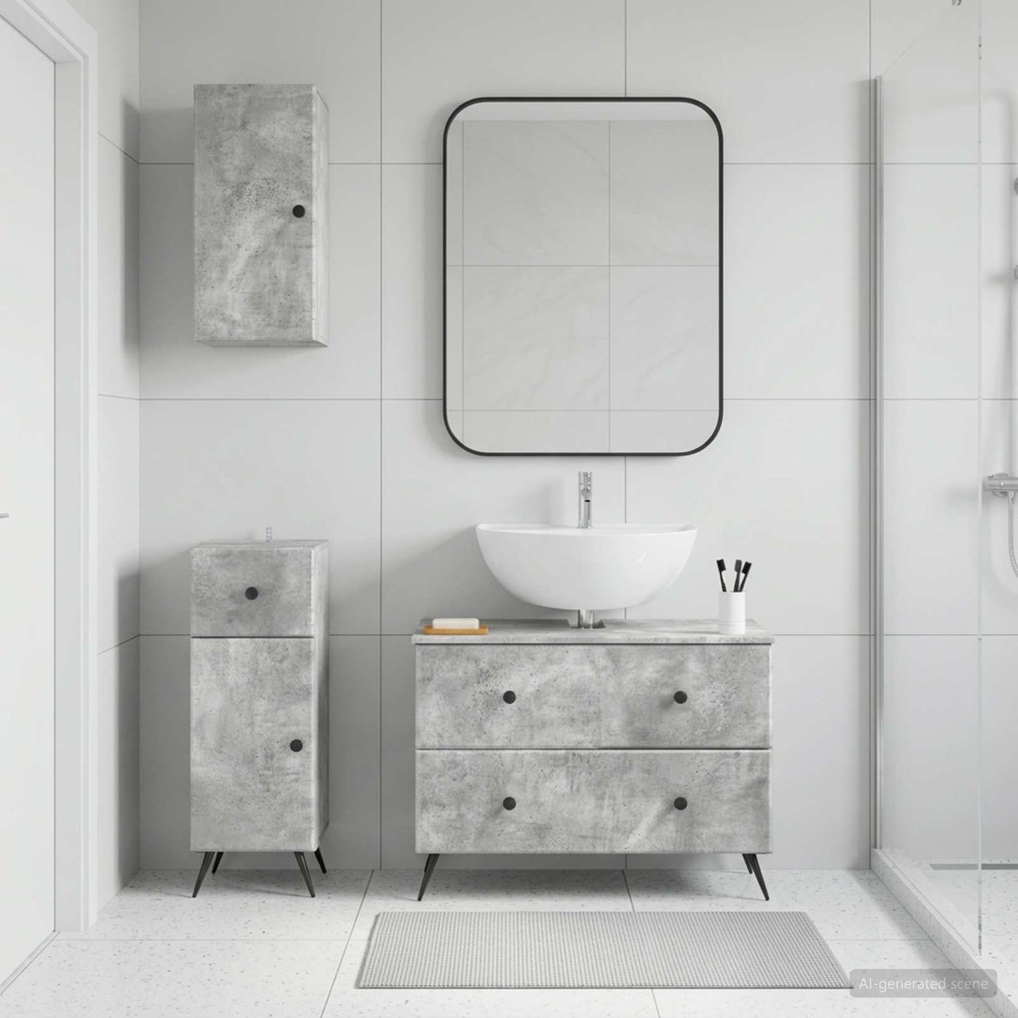 3 Piece Bathroom Cabinet Set BREDA Concrete Grey
