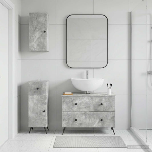 3 Piece Bathroom Cabinet Set BREDA Concrete Grey