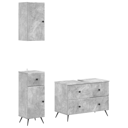 3 Piece Bathroom Cabinet Set BREDA Concrete Grey