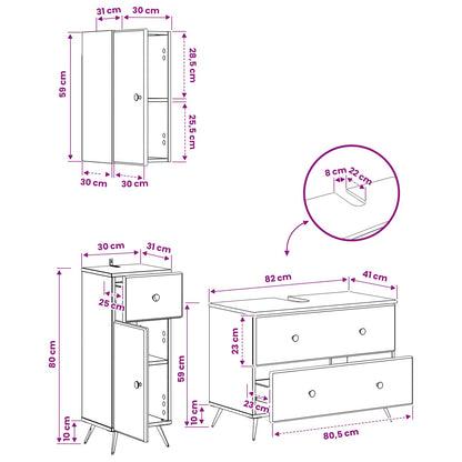3 Piece Bathroom Cabinet Set BREDA Concrete Grey
