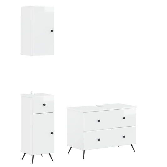 3 Piece Bathroom Cabinet Set BREDA High Gloss White