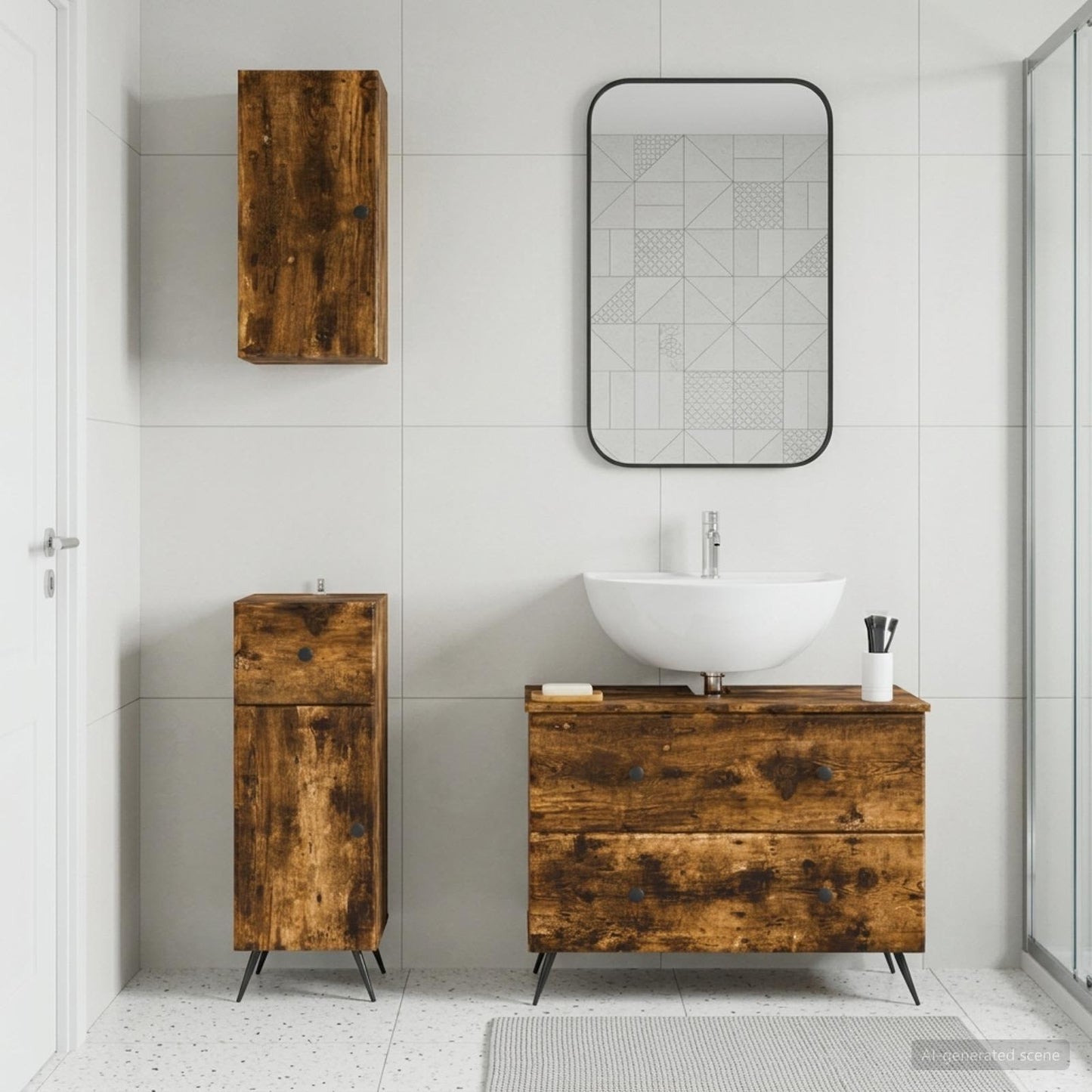 3 Piece Bathroom Cabinet Set BREDA Smoked Oak Engineered Wood