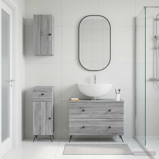 3 Piece Bathroom Cabinet Set BREDA Grey Sonoma Engineered Wood