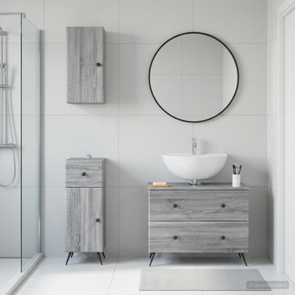3 Piece Bathroom Cabinet Set BREDA Grey Sonoma Engineered Wood