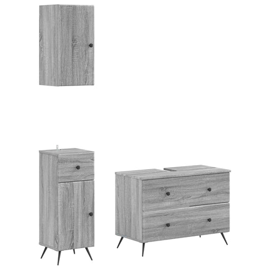 3 Piece Bathroom Cabinet Set BREDA Grey Sonoma Engineered Wood