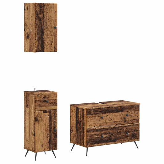 3 Piece Bathroom Cabinet Set BREDA Old Wood Engineered Wood