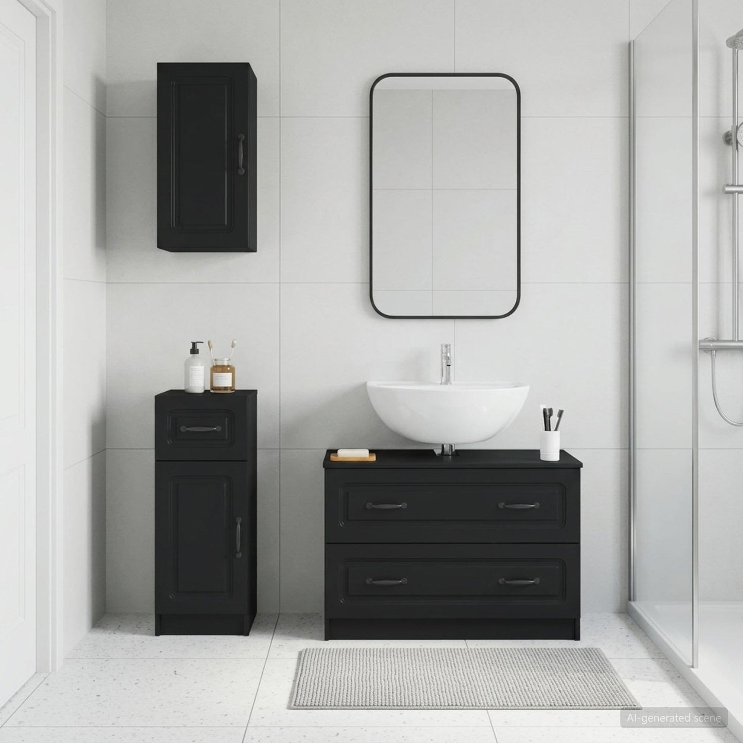 3 Piece Bathroom Cabinet Set UTRECHT Black Engineered Wood