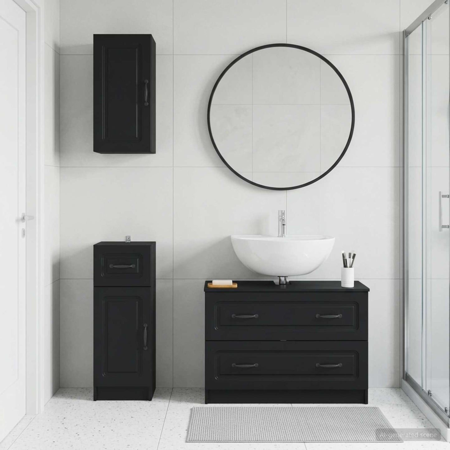 3 Piece Bathroom Cabinet Set UTRECHT Black Engineered Wood