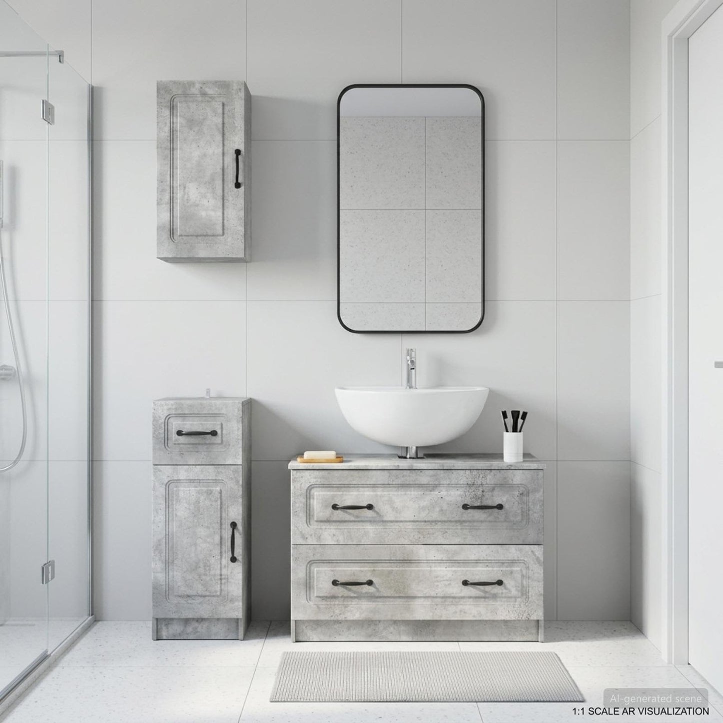 3 Piece Bathroom Cabinet Set UTRECHT Concrete Grey