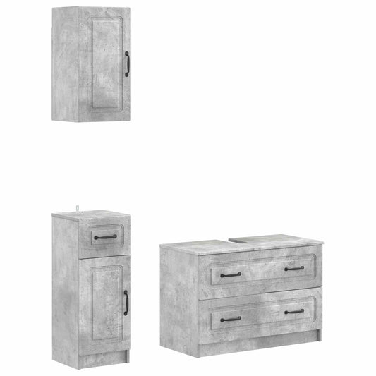 3 Piece Bathroom Cabinet Set UTRECHT Concrete Grey