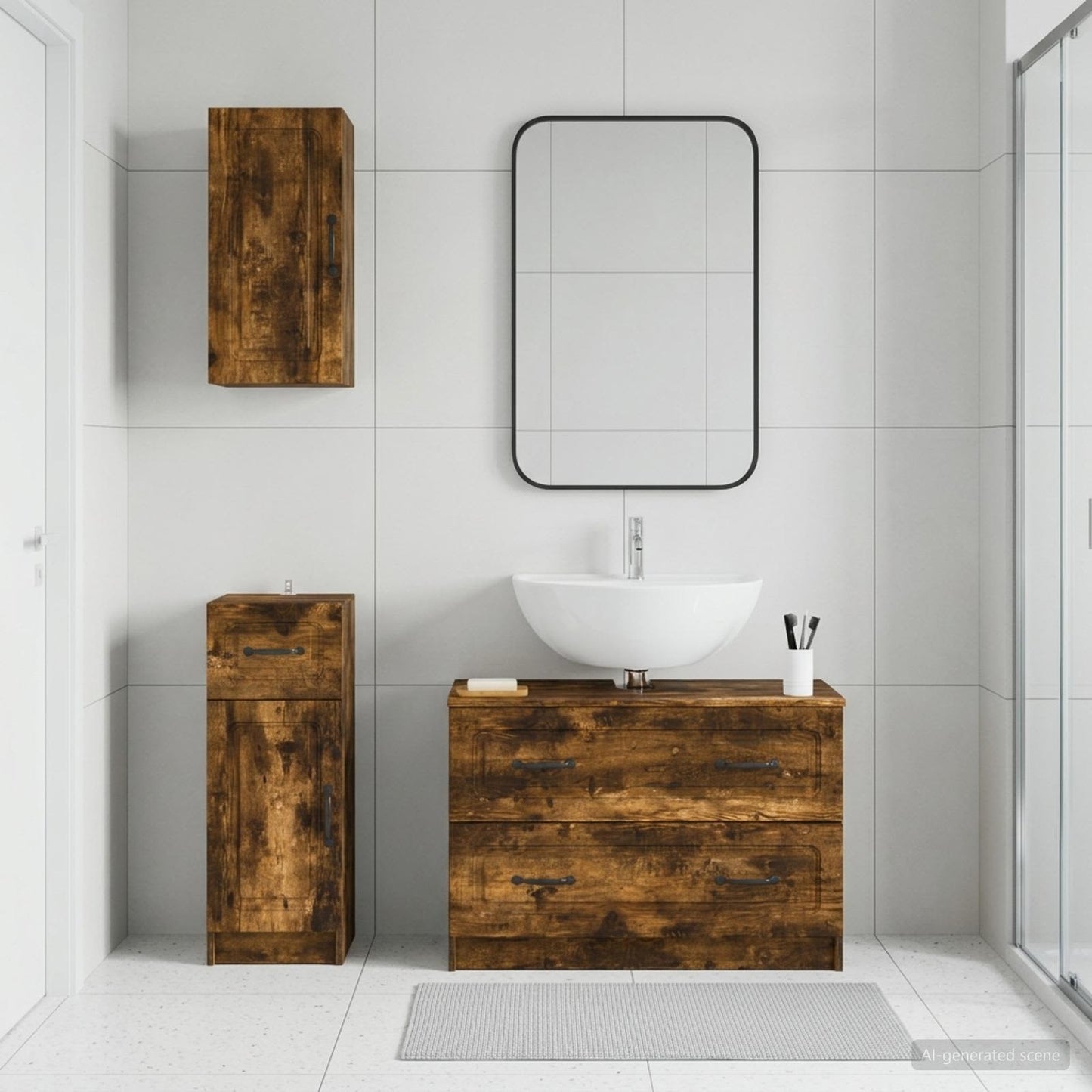 3 Piece Bathroom Cabinet Set UTRECHT Smoked Oak Engineered Wood