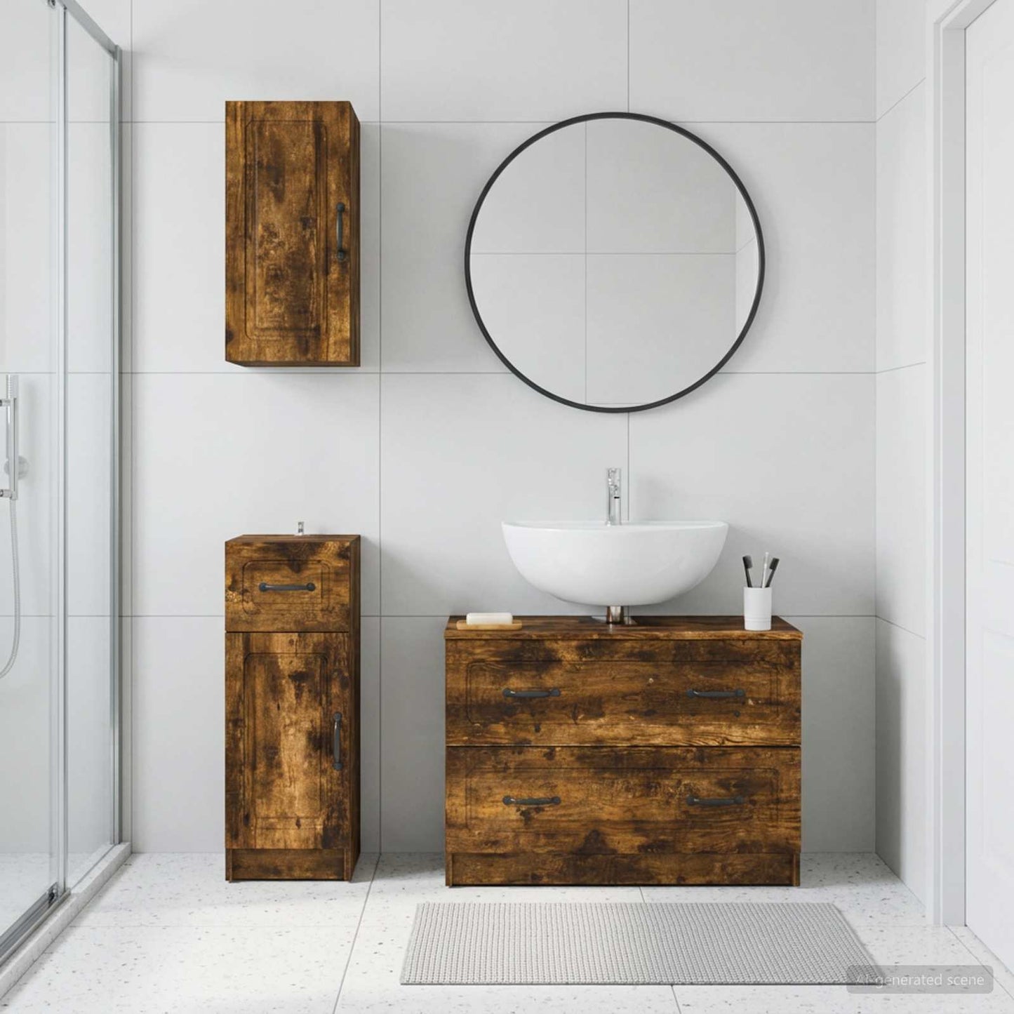3 Piece Bathroom Cabinet Set UTRECHT Smoked Oak Engineered Wood