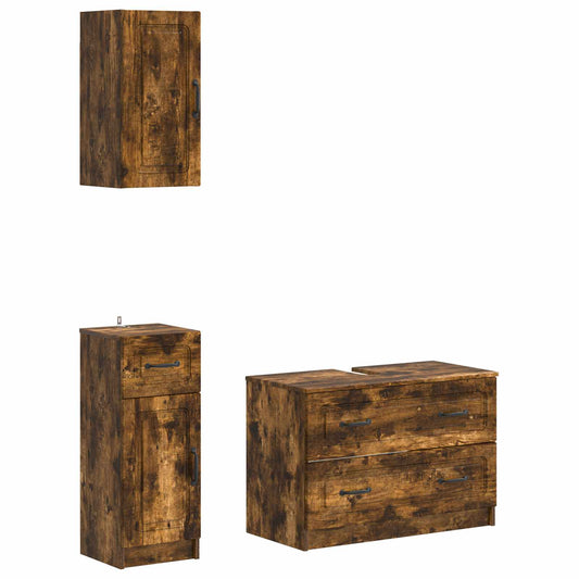 3 Piece Bathroom Cabinet Set UTRECHT Smoked Oak Engineered Wood