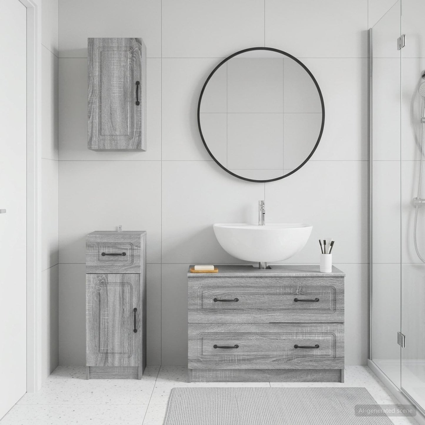 3 Piece Bathroom Cabinet Set UTRECHT Grey Sonoma