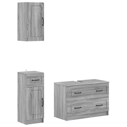 3 Piece Bathroom Cabinet Set UTRECHT Grey Sonoma
