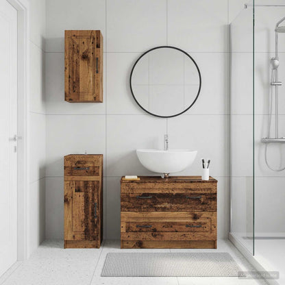 3 Piece Bathroom Cabinet Set UTRECHT Old Wood Engineered Wood