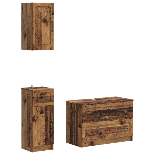 3 Piece Bathroom Cabinet Set UTRECHT Old Wood Engineered Wood