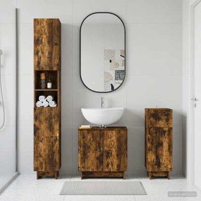 3 Piece Bathroom Cabinet Set EDE Smoked Oak Engineered Wood