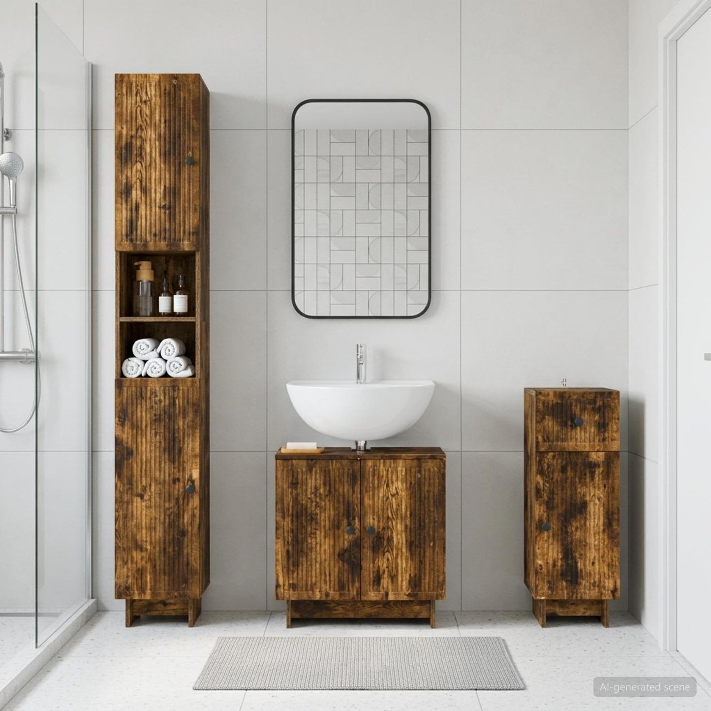 3 Piece Bathroom Cabinet Set EDE Smoked Oak Engineered Wood