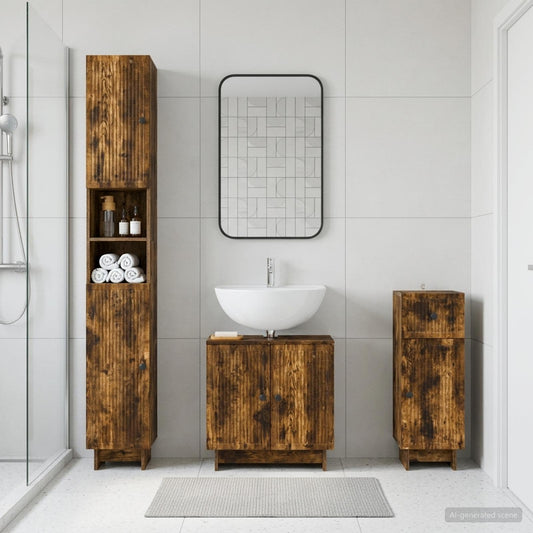 3 Piece Bathroom Cabinet Set EDE Smoked Oak Engineered Wood