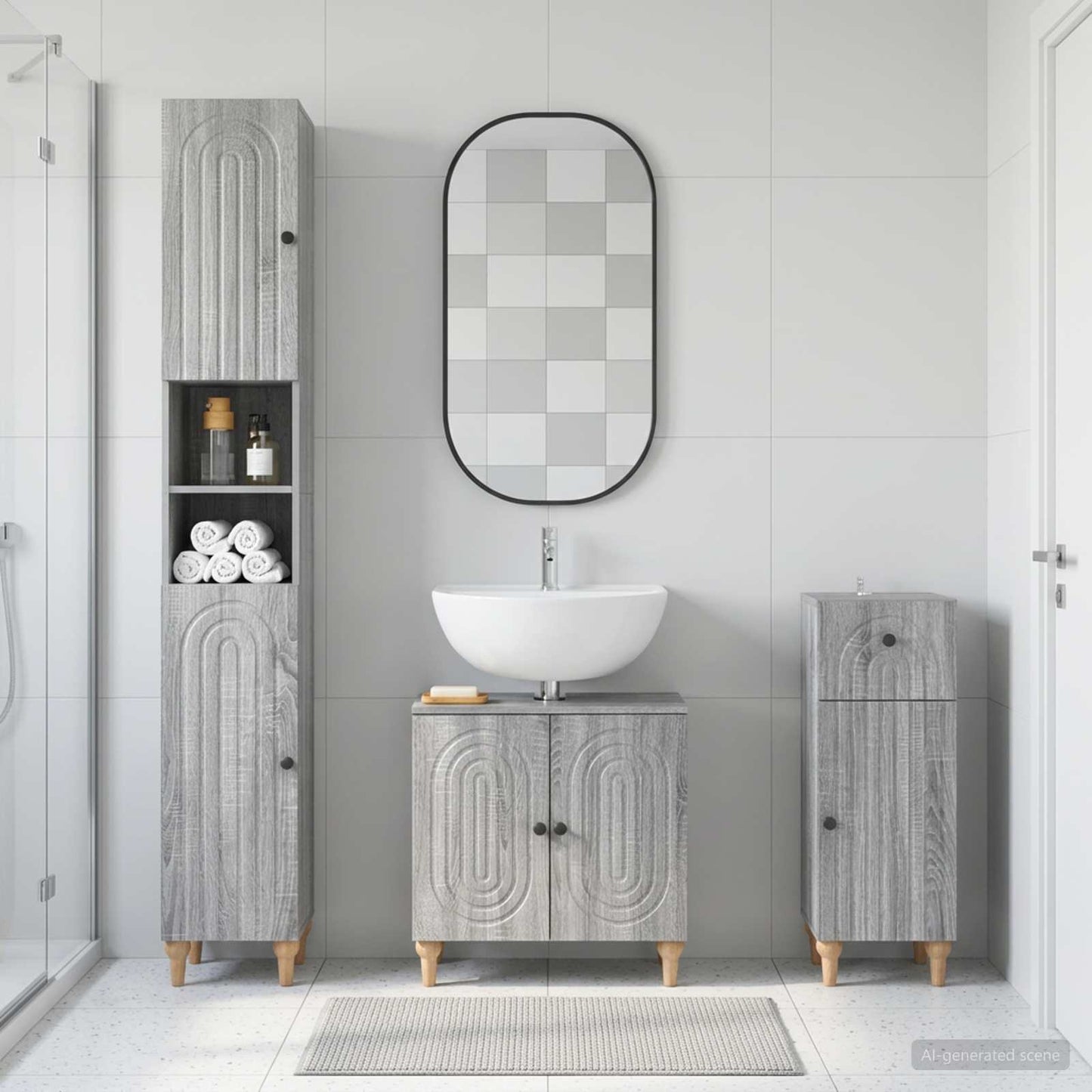 3 Piece Bathroom Cabinet Set ALKMAAR Engineered Wood
