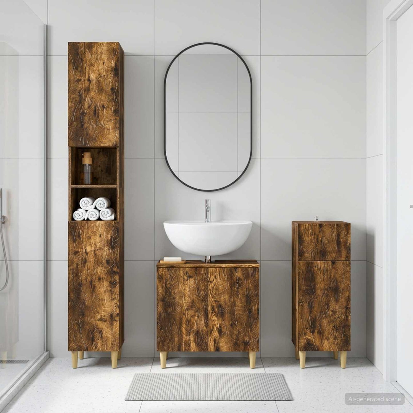 3 Piece Bathroom Cabinet Set DELFT Engineered Wood