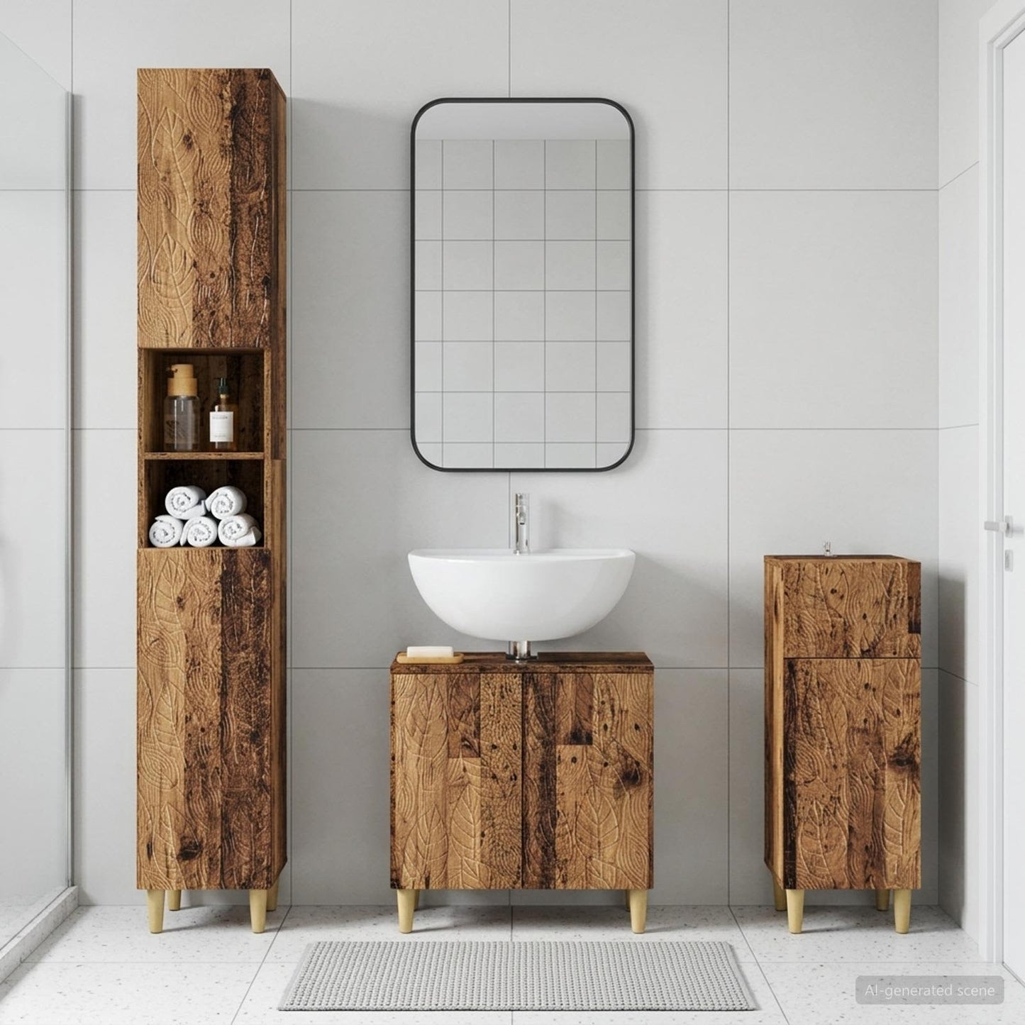 3 Piece Bathroom Cabinet Set DELFT Engineered Wood