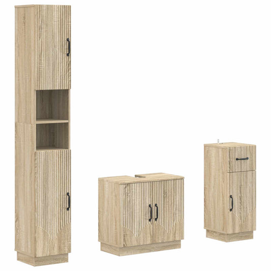 3 Piece Bathroom Cabinet Set HOORN Engineered Wood