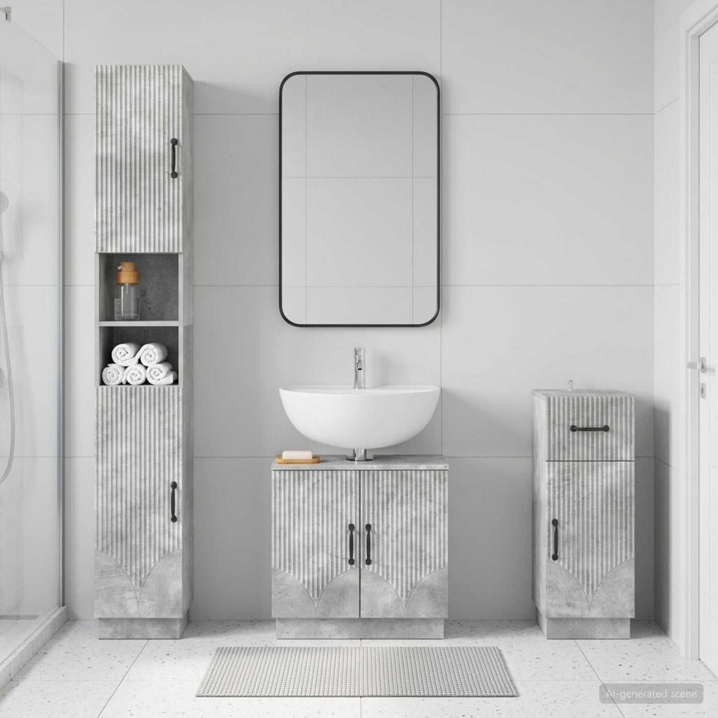 3 Piece Bathroom Cabinet Set HOORN Engineered Wood