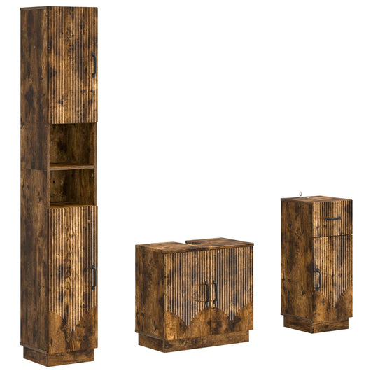 3 Piece Bathroom Cabinet Set HOORN Engineered Wood
